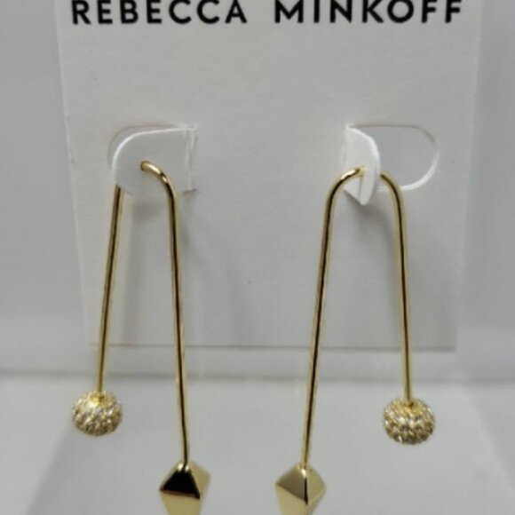 Rebecca Minkoff - Cube/Ball Threader Earrings (Gold Toned/Crystal) Earring - Picture 5 of 6